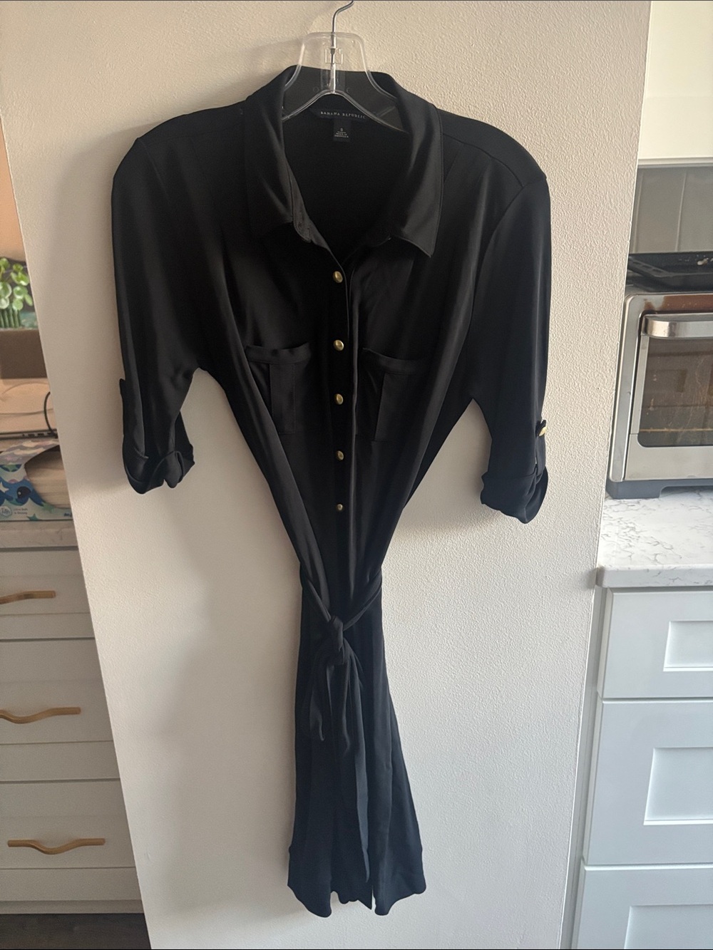 Banana Republic Black Button-Front Shirt Dress with Tie Waist